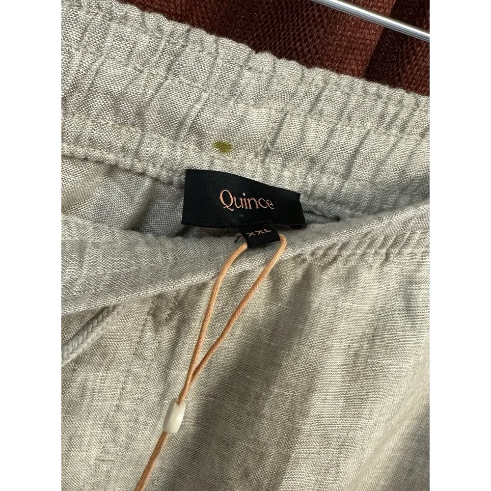 Quince 100% European Linen Wide Leg Loose Pants Flax/Beige Drawstring Size XXL